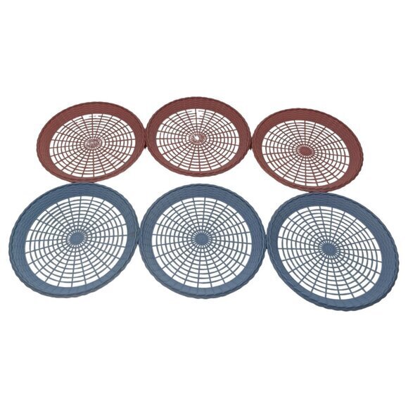 Vintage Paper Plate Holders Set Of 6 Pink Blue Plastic Faux‎ Woven - Picture 1 of 6